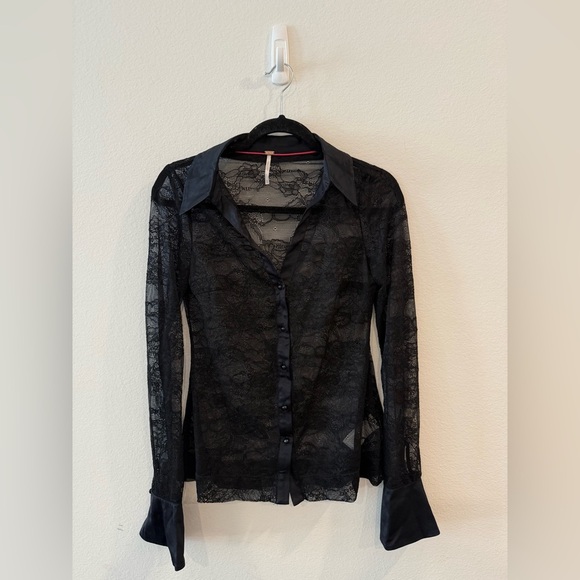 Free People Sheer Black Lace Blouse - Picture 3 of 4